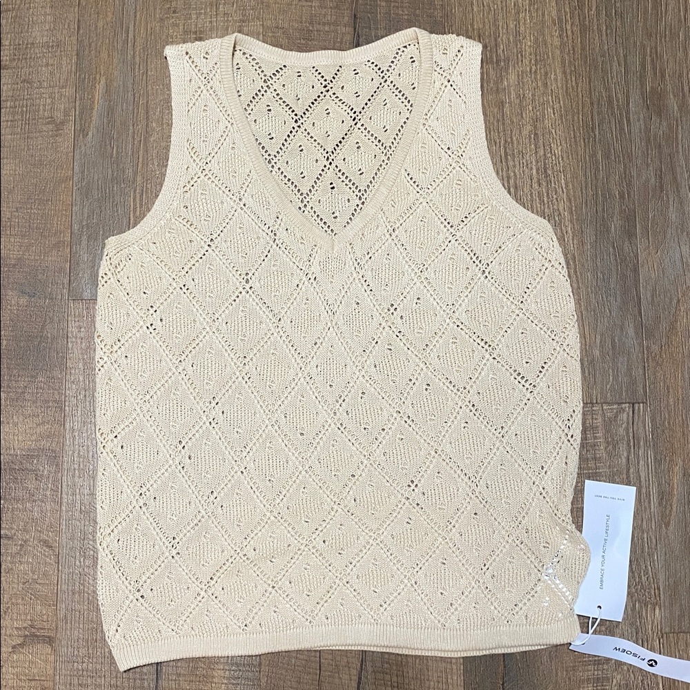 Crochet Swimsuit Cover Up Sleeveless V Neck Tank Top Size S